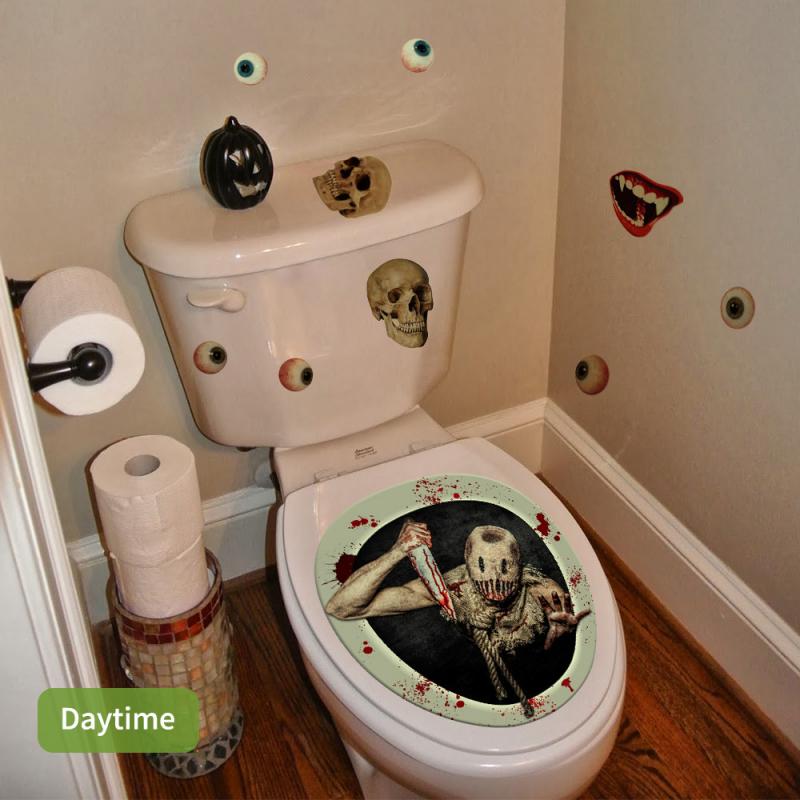 FUNLIFE Toilet Stickers Halloween Decorative Toilet Stickers DIY Skull Toilet Stickers Waterproof Removable Stickers Decoration
