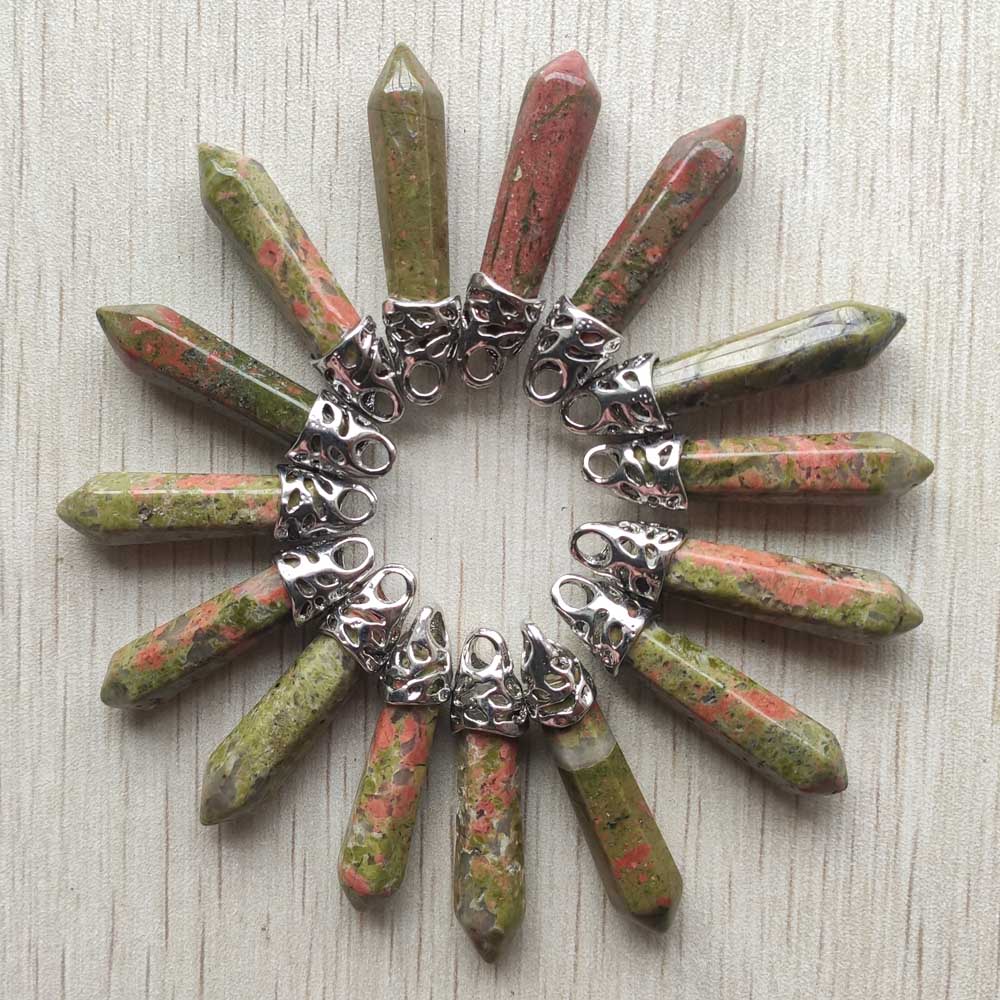 good mix natural stone pillar charm pendants 10x32mm for jewelry making 20pcs/lot: flower green