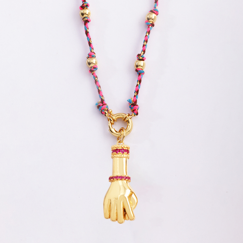 Estrella Celestial azul verde mal de ojo nudo largo collar de cuentas, Boho naturaleza cordón de algodón suéter amuleto verano playa joyería: COLOR ORO ROSADO