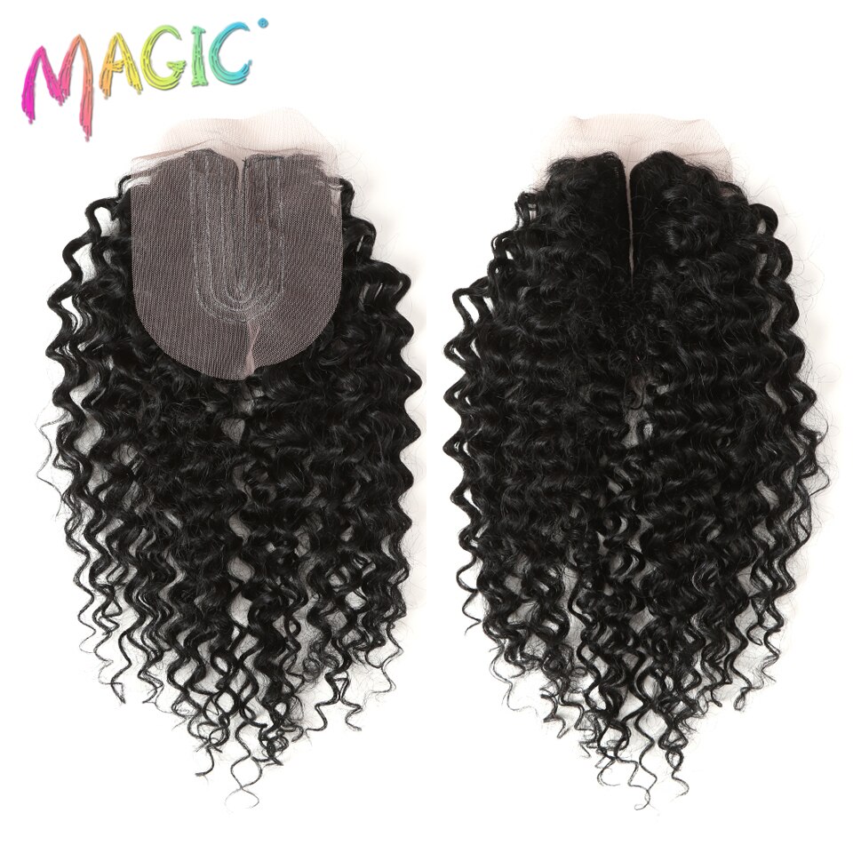 Magic Synthetic Afro Kinky Curly Hair Weave Hair 16-20 inch 7Pieces/lot Bundles With Closure African lace For Women hair Extens