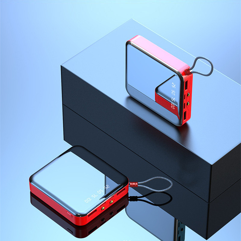 30000mAh Power Bank Mini Mirror Screen Portable Phone Charger LCD Digital Display Dual LED Lighting USB Powerbank for Smartphone: Red