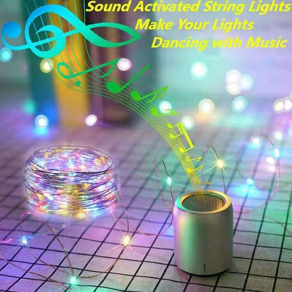 Battery/USB Operated LED Music String Lights Sound Activated 5M 10M Silver Wire Garland Party Wedding Christmas Home Decoration