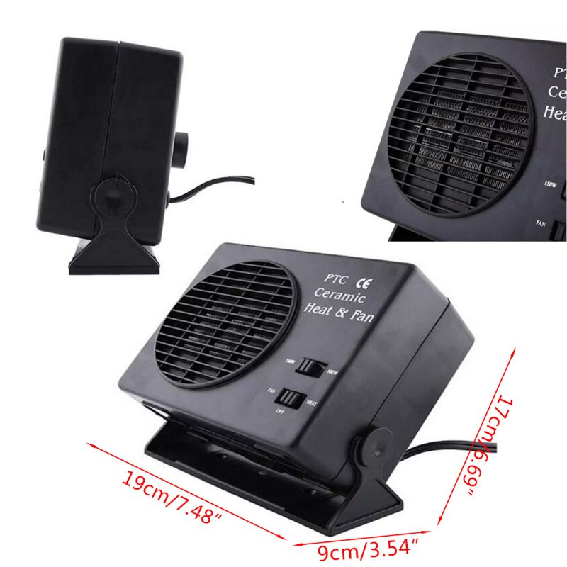 12V Car Portable 2 in 1 Electric Fan and Heater 300W Defroster Demister Quick Heating Speed