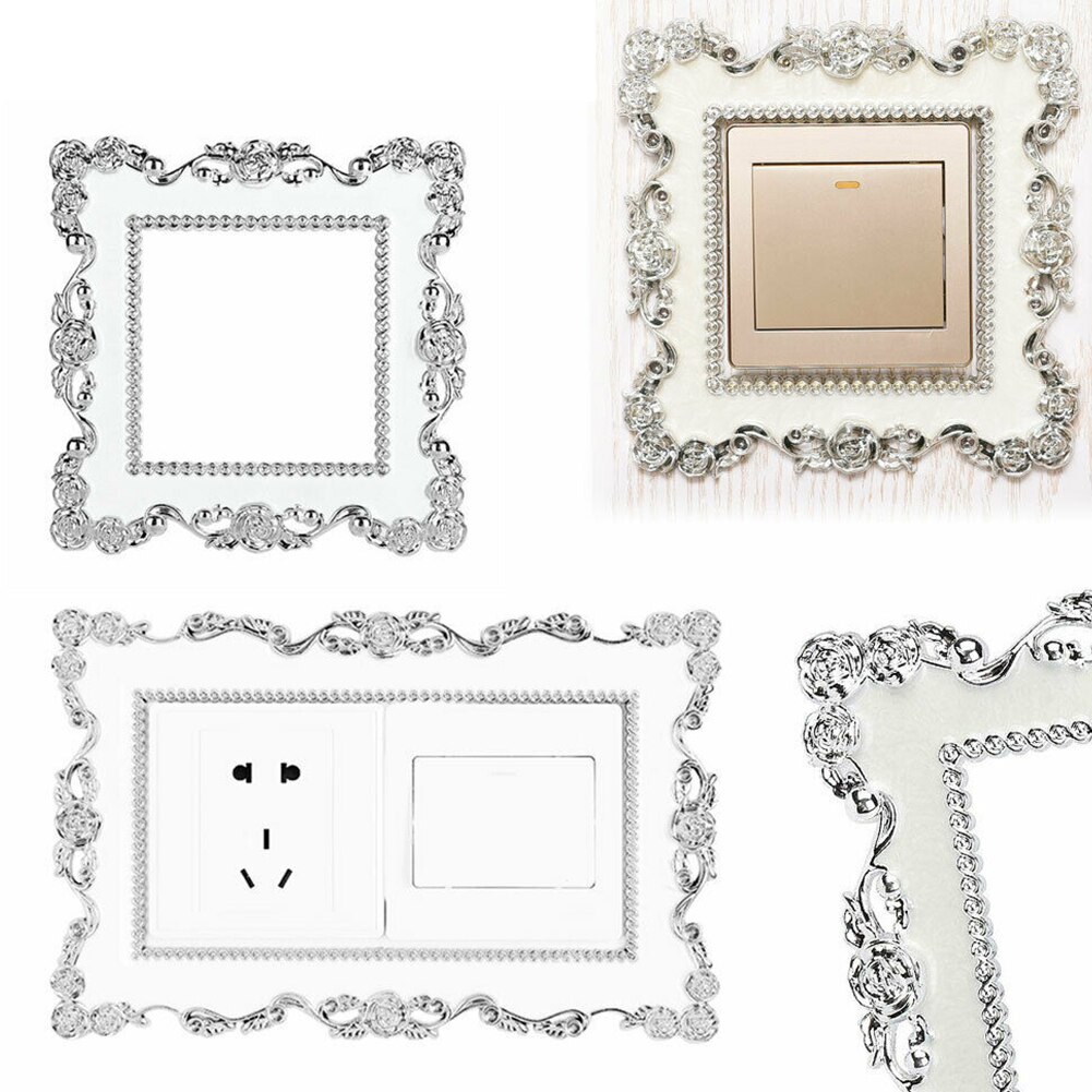 Bricolage décoration doré salon décoratif Stickers muraux Double/simple interrupteur de lumière plaque de couverture Rose dentelle interrupteur autocollant mur