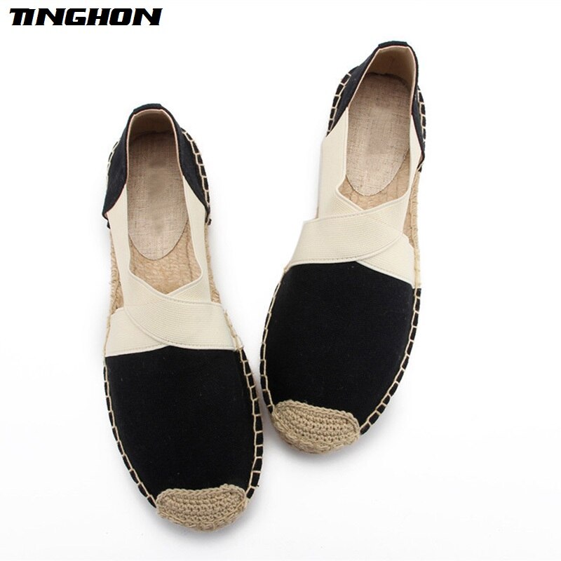 Alpargatas de TINGHON, zapatillas informales para mujer con dibujos animados, cómodas y deslizantes, lona de cáñamo de lino transpirable para niñas: Black White / 7