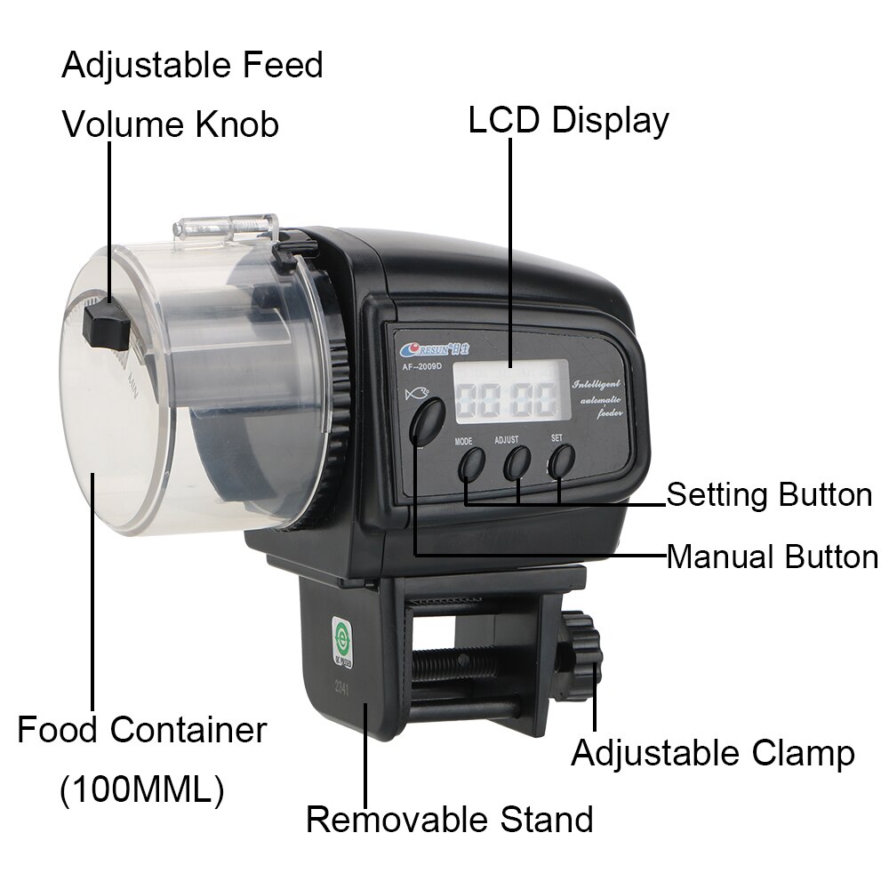 Alimentador de peces de acuario con temporizador, dispensador de alimentación de 100ML, alimentador automático de peces para acuario, alimentadores automáticos con pantalla LCD