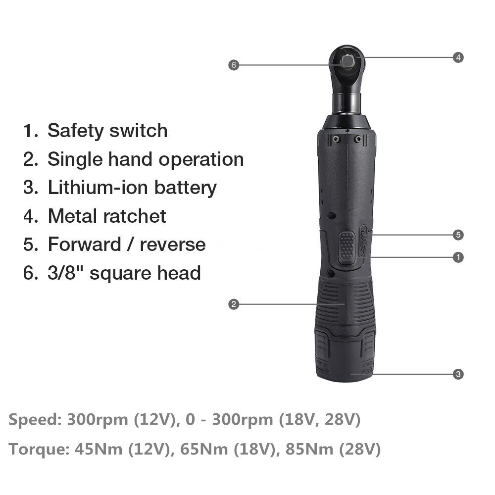 3/8'' 12V 18V 28V 2 Lithium-Ion Battery Electric Ratchet Wrench Rechargeable Electric Cordless Right Angle Wrench For Car