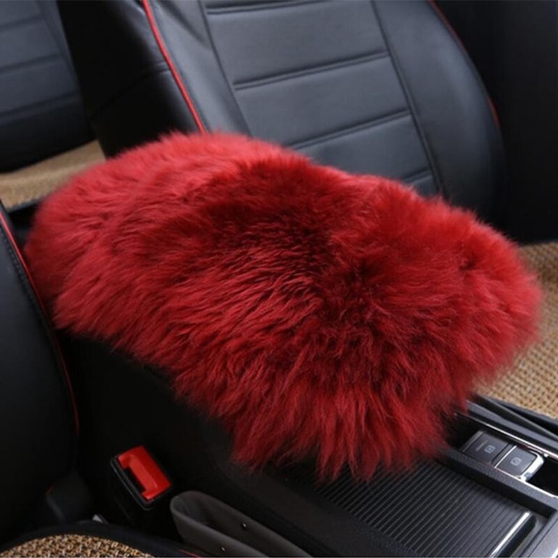 Auto Pluche Armsteun Cover Faux Fur Auto Center Arm Rest Console Pad Wol Kussen Protector Universal Voor Suv/Vrachtwagen/Auto: Wine red