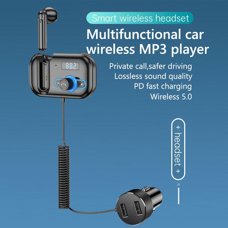 Auriculares manos libres con reproductor de MP3, receptor de Audio, USB, PD, carga rápida, Bluetooth, Kit transmisor FM para coche