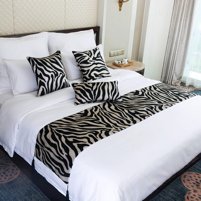 Cilected klassisk zebra leopard säng löpare polyester sängöverkast säng flagga/handduk dekorativa sängöverdrag för hem hotell: Färg 1 / 45 x 180cm