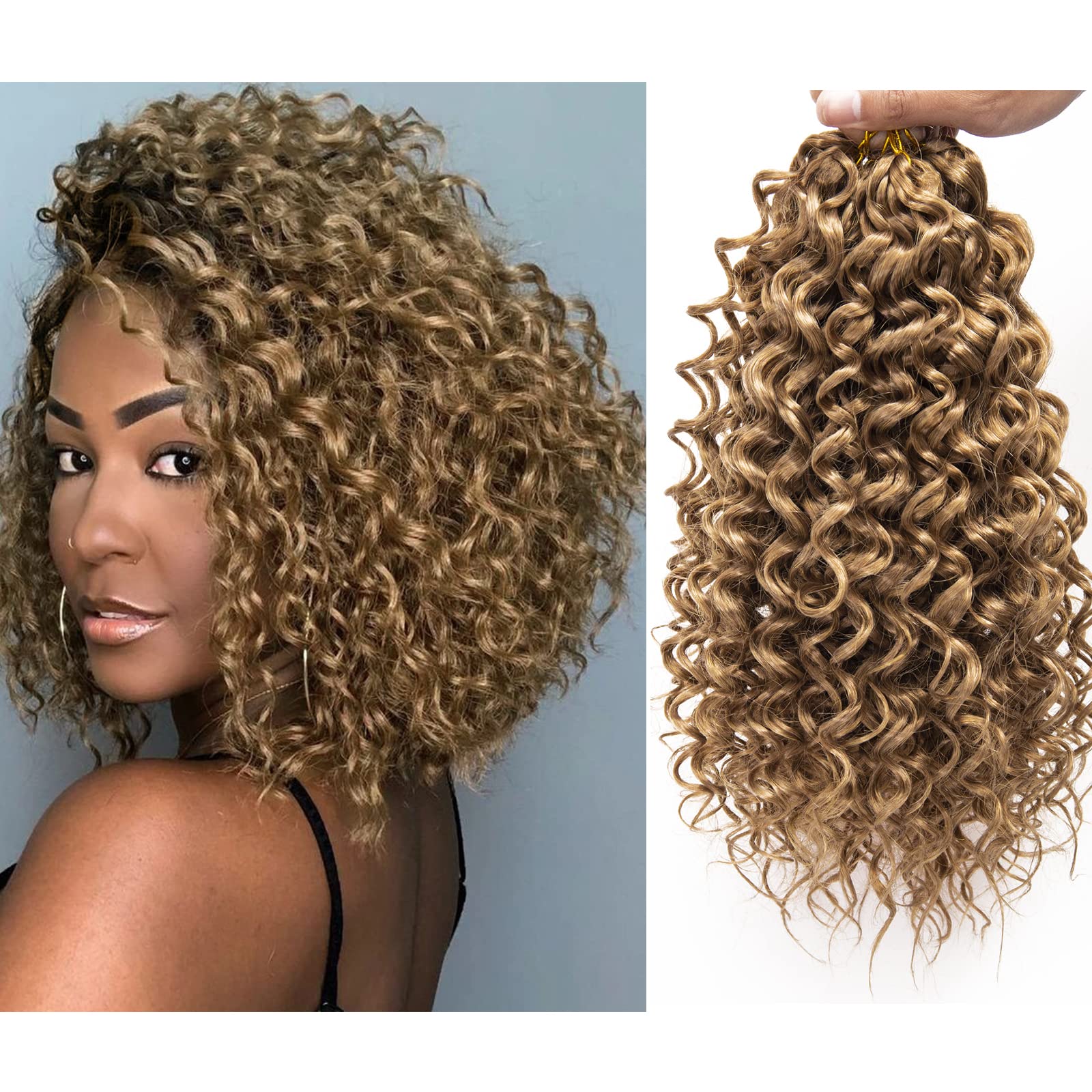 12 " gogo curl virkat hår kort lockigt virkat hår för kvinnor vattenvågor djupt twist virkade flätor syntetiskt fläthår: #27 / 6 st / parti