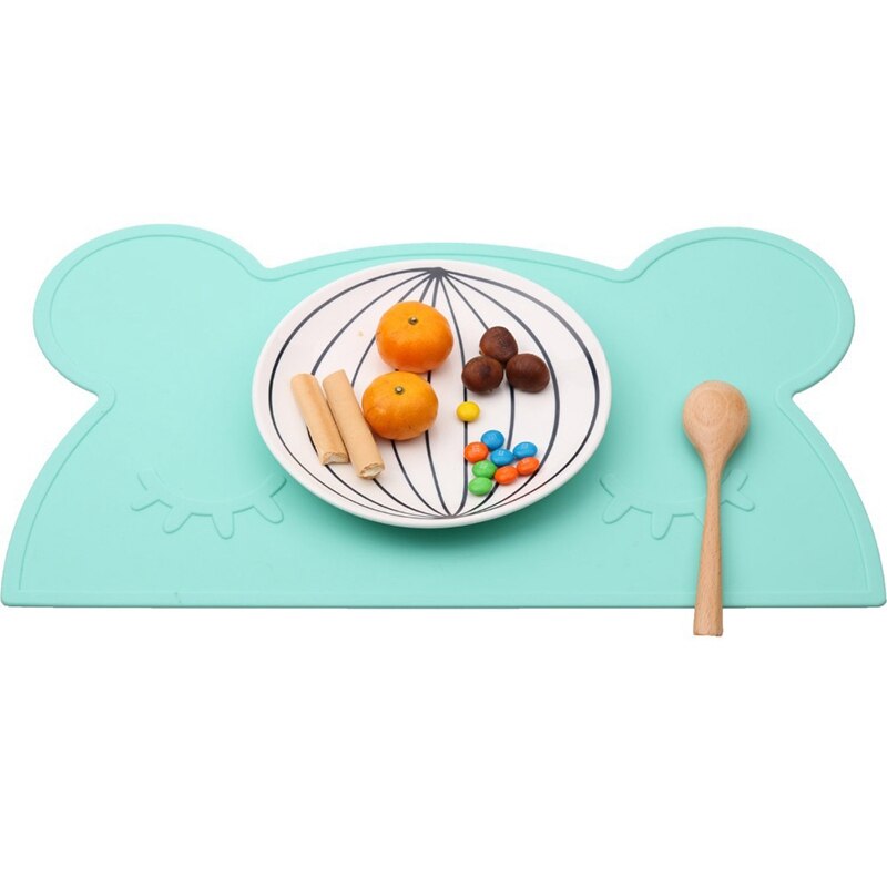 Mamibaby KAMONI Children Cartoon Silicone Placemat 1PC Baby Animal Series Non-Slip BFA-Free Placemat Safe Baby Kitchen Utensils: Mint bear