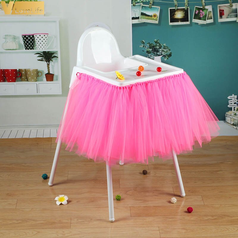 Høj stol tutu nederdel baby shower dekoration tyl stol nederdel første fødselsdag højstol nederdel til fødselsdagsfest forsyninger: Hot pink