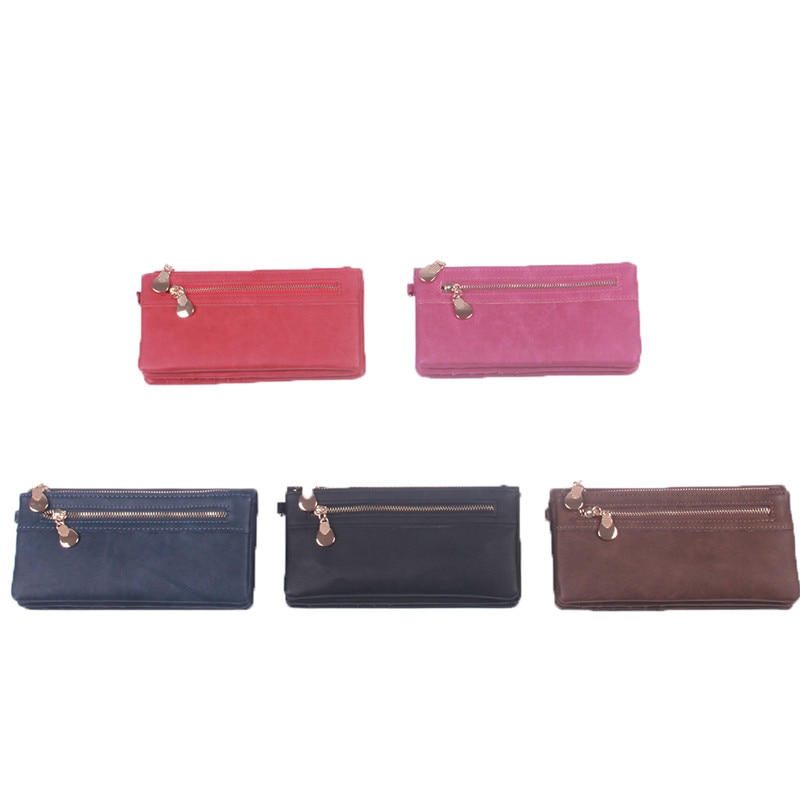 Women Wallets Dull Polish Leather Wallet Double Zipper Day Clutch Purse Wristlet Coin Purse Card Holder Billetera 838559