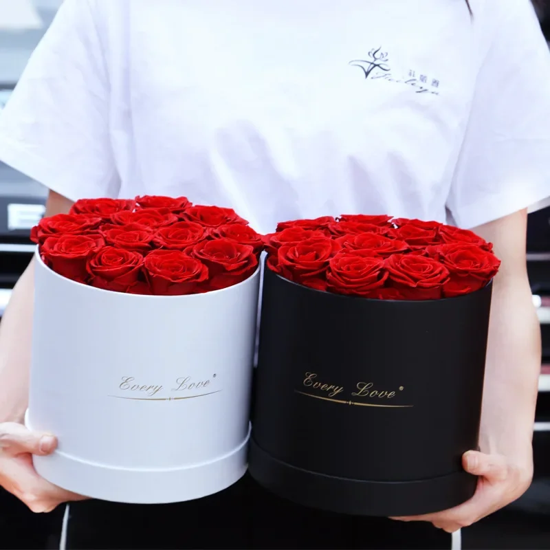 Caja de de cubo de abrazo redondo con flor rosa preservada, flor eterna, rosa inmortal, boda, del Día de San Valentín para novia, mamá y esposa