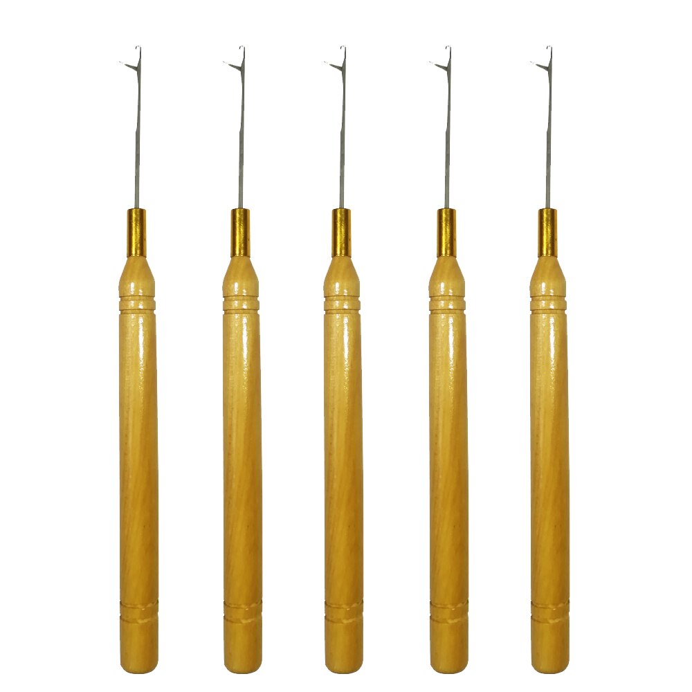 Aguja de tracción de gancho de madera para extensiones de cabello, herramienta para Micro cuentas de silicona, ganchillo para extensiones de cabello, herramientas para hacer pelucas, 1 unids/lote