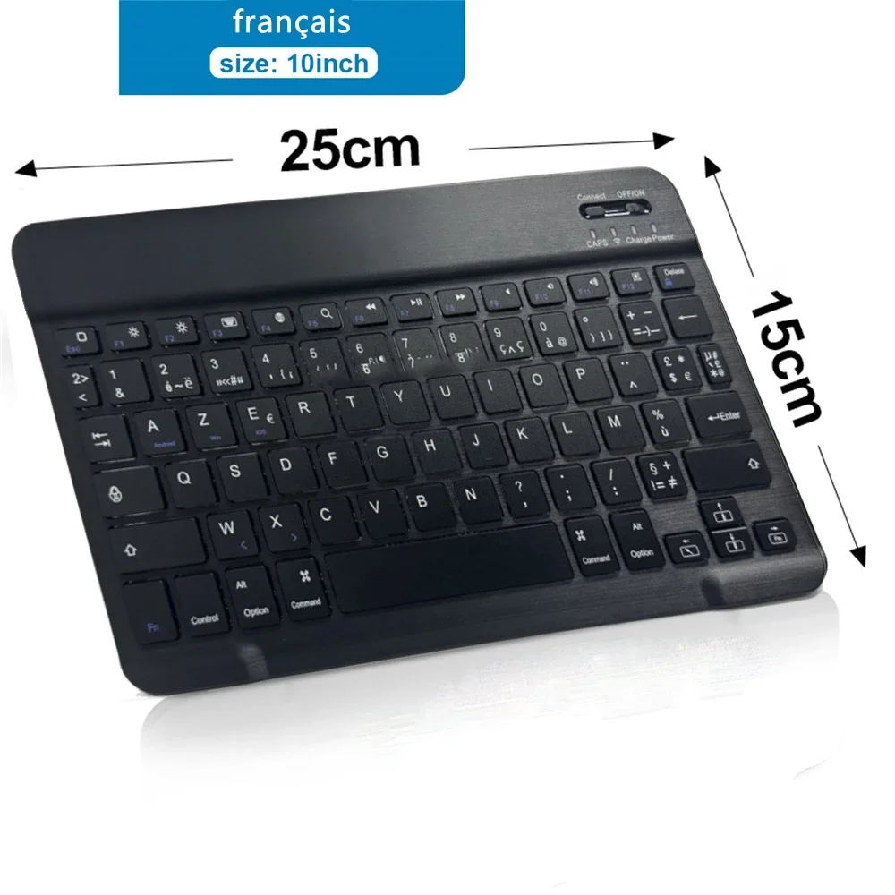 Teclado inalámbrico recargable con Bluetooth de 7/10 pulgadas para teléfonos móviles, tableta, ruso, español, francés, AZERT, Android, ios y Windows