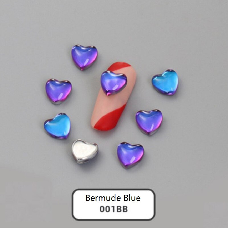 10Pcs 8mm Heart Rhinestone Flat Stones For Manicure Glitter Nail Jewelry Heart Nail Art Kawaii Nail Decoration Korean Nail Parts: Bermuda Blue