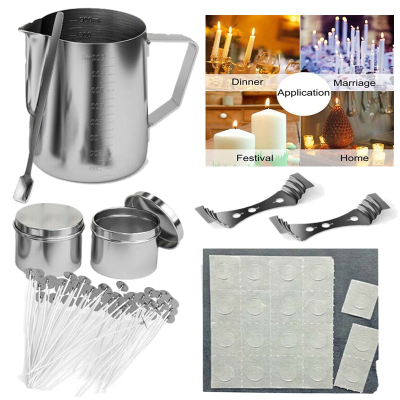 Candle Making Kit DIY Craft Tool Set Pouring Pot Spoon Wicks Wax Stickers Stainless Steel Pour Pot for Beginner Candle Making