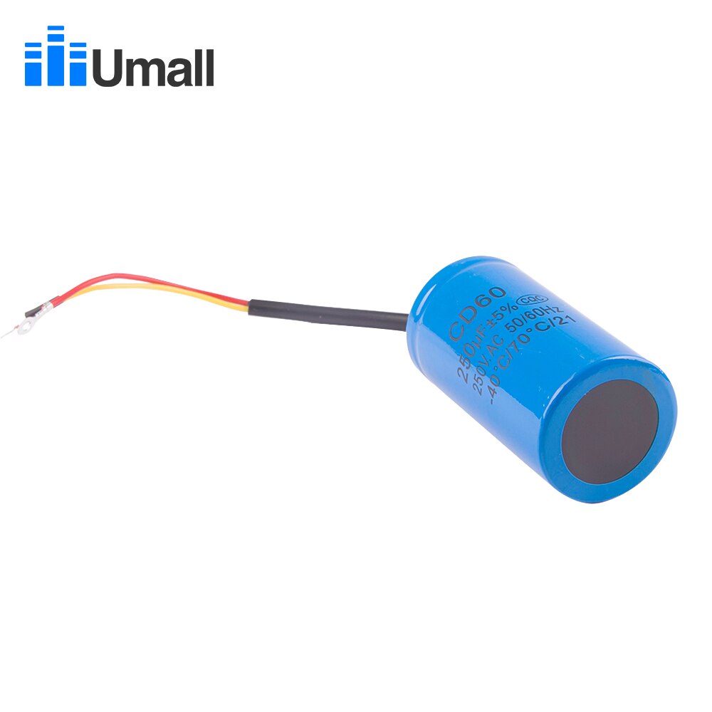 CD60 250UF 250V AC condensateur | Pour moteur électrique robuste, compresseur d'air, rouge jaune, deux fils