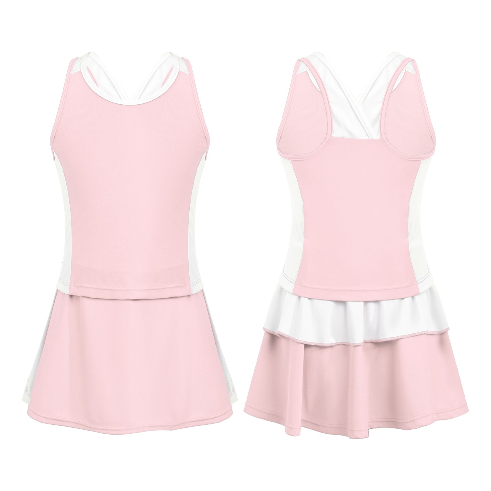 Summer Tennis Sportswear Kids Girls Sport Vest Tops and Skorts Set Casual Sleeveless Sports Suit Teens Badminton Tennis Outfits: Pink / 8