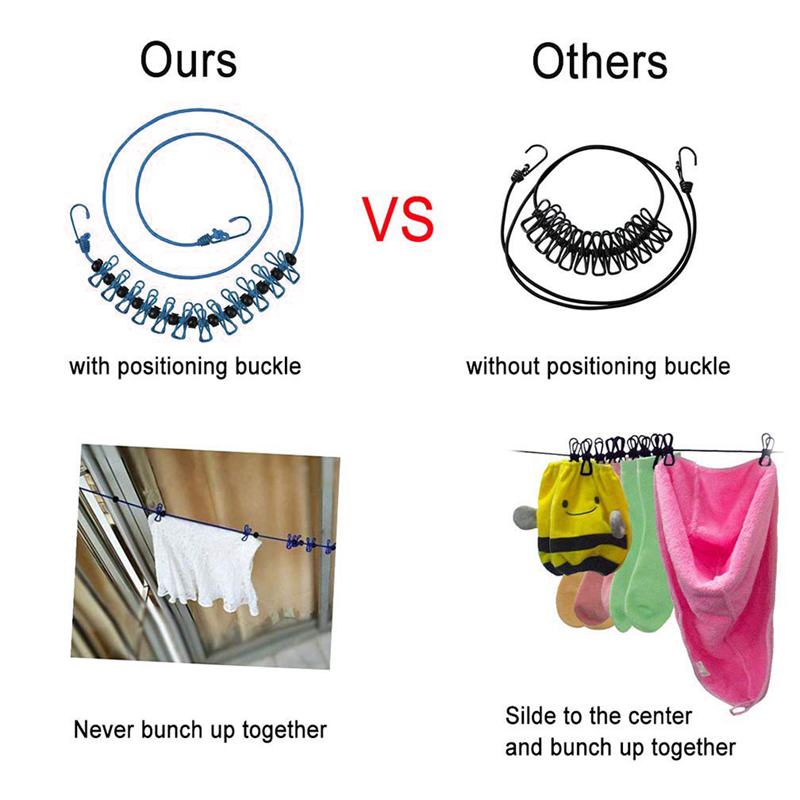 Corde à linge Flexible, épingle à linge portable 12 pièces, 13 boutons noirs pour camping, randonnée, plage et maison (noir + violet)
