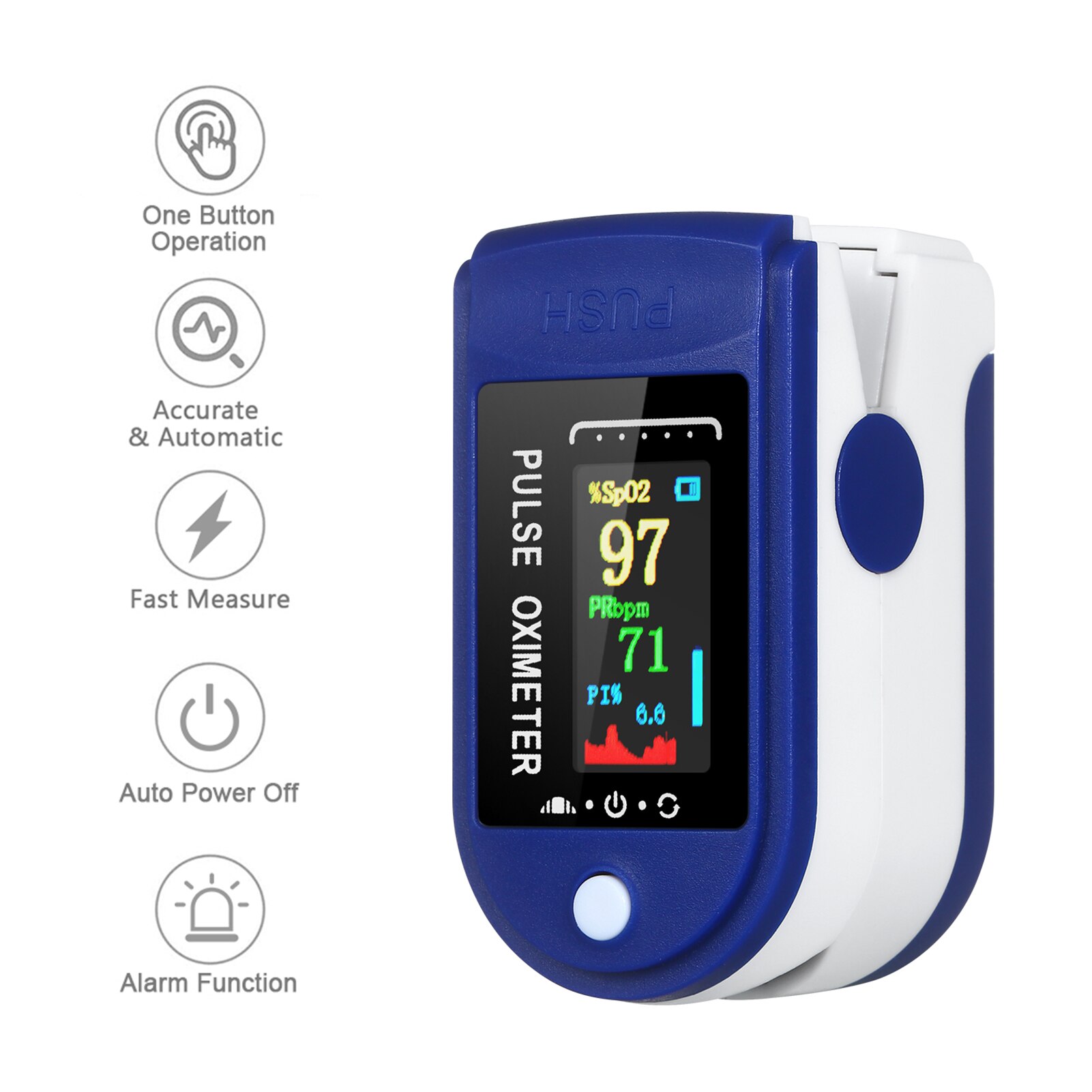 Pulsoximeter Finger Blut Sauerstoff Sättigung Herz Rate Erkennung 10s Schnell Messen & Auto-off Alarm Funktion SpO2 & PR Monitor