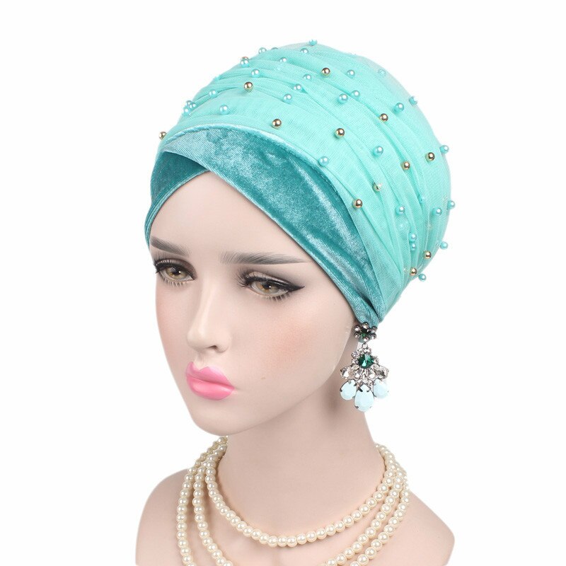 Neue Frauen Perlen Schal Hütte Muslimische Frauen Hijabs Turban Hüte Indische Kappen wickeln Kappe Lange Kopf Schal Kopftuch Hüte Haar zubehör: Stil246-4