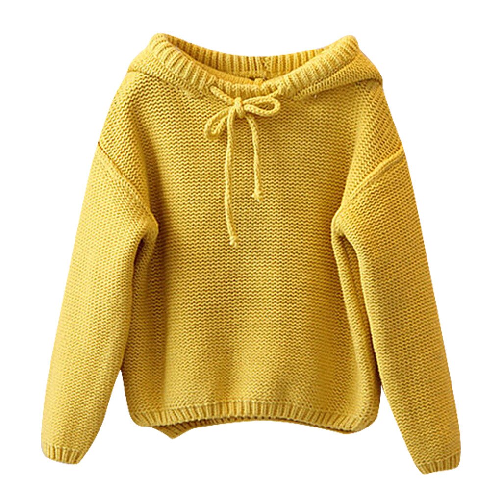 Maglie e Maglioni dei bambini Del Bambino Delle Ragazze Solido Con Cappuccio del Maglione Del Crochet Del Knit Magliette e camicette Maglione Lavorato A Maglia di Inverno di Autunno Del Bambino Maglieria outwear: Yellow  / 6