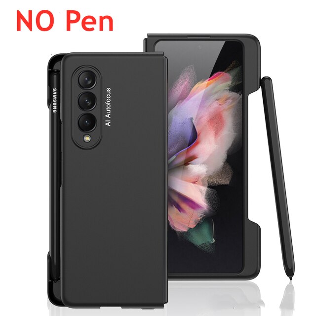 Frame Side S Pen Slot Houder Case Voor Samsung Galaxy Z Vouw 3 5G Cover Ultra Dunne Slim Mat hard Plastic Case (Geen S Pen): Black ( NO Pen )