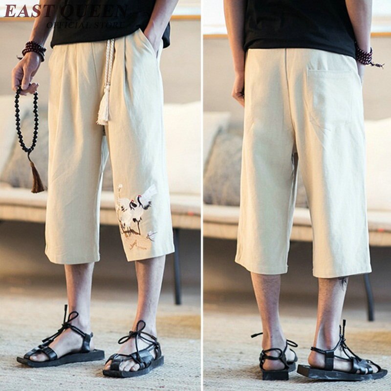 Sommer linbukser menn off white linbukser herre elastisk midje brede benbukser kinesiske herreklær m -5xl nn0720 hq