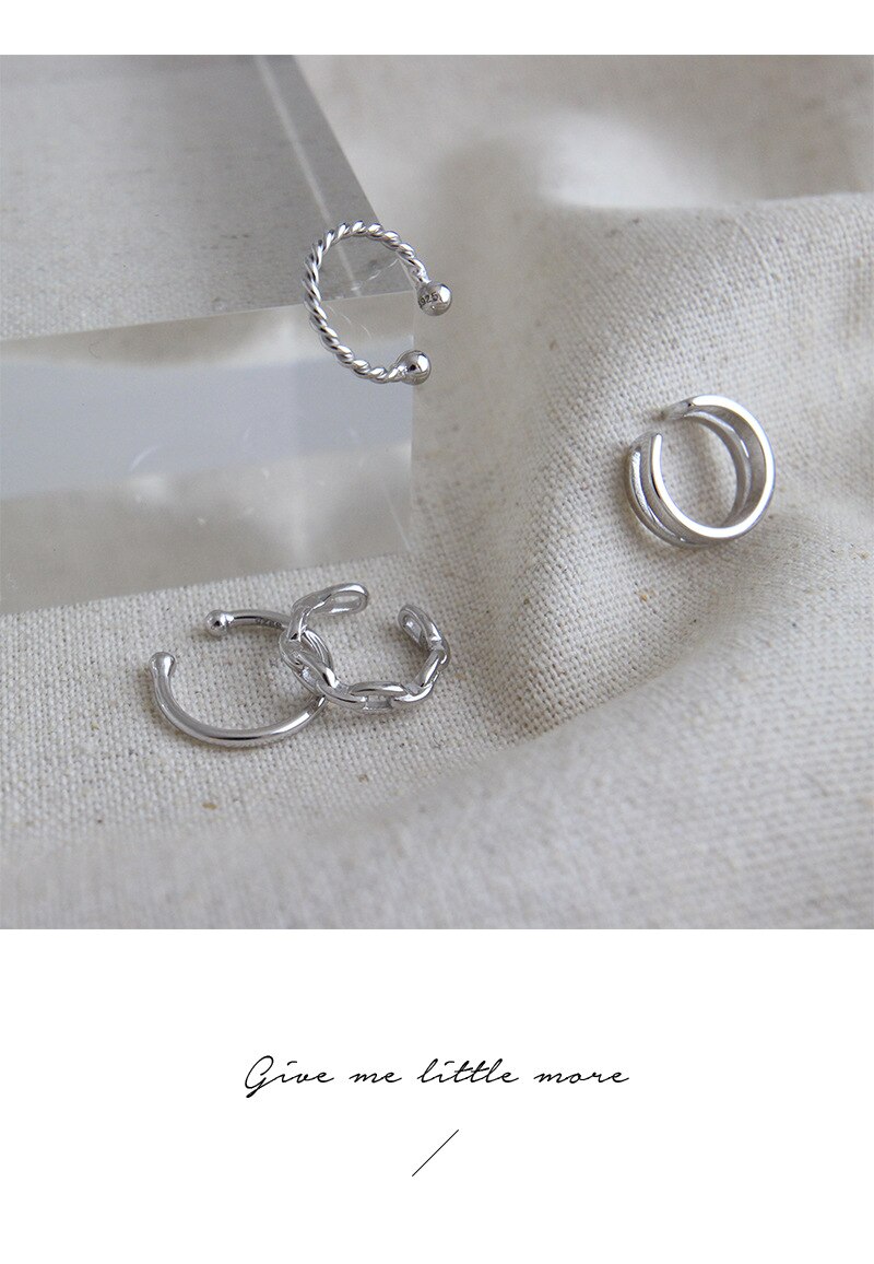 100% 925 Sterling Silver Earrings For Women Chain Twist Double Layer Clip Earrings Cuff Earrings Jewelry Ear Cuff