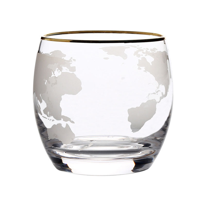 250 ml whiskyglas ætset globeglas til vodka rom skotsk glas verdenskort rocks glas til: Guldkant
