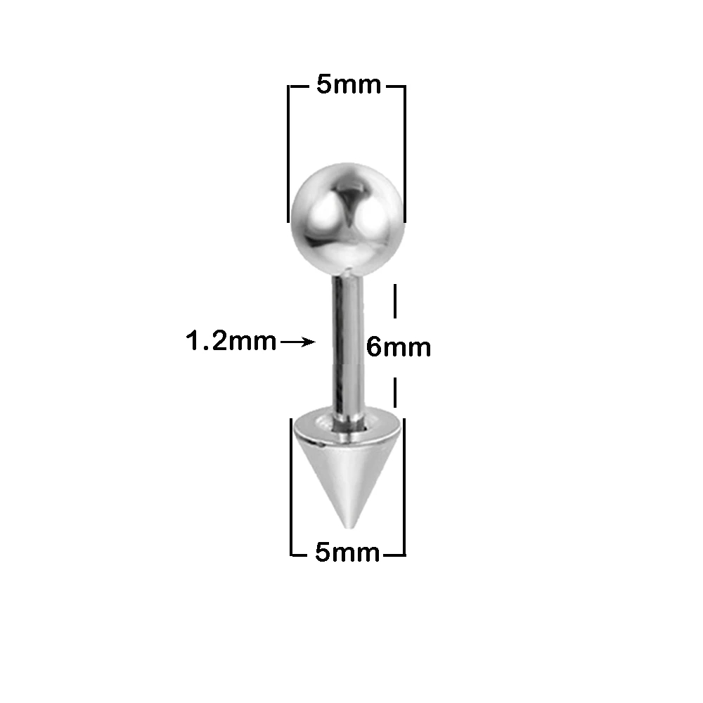 6 Teile/satz 16G Edelstahl Ohrstecker 3/4/5mm Kugel & Kegel Schrauben Ohrringe Ohr Knochen Nagel durchbohren Körperschmuck