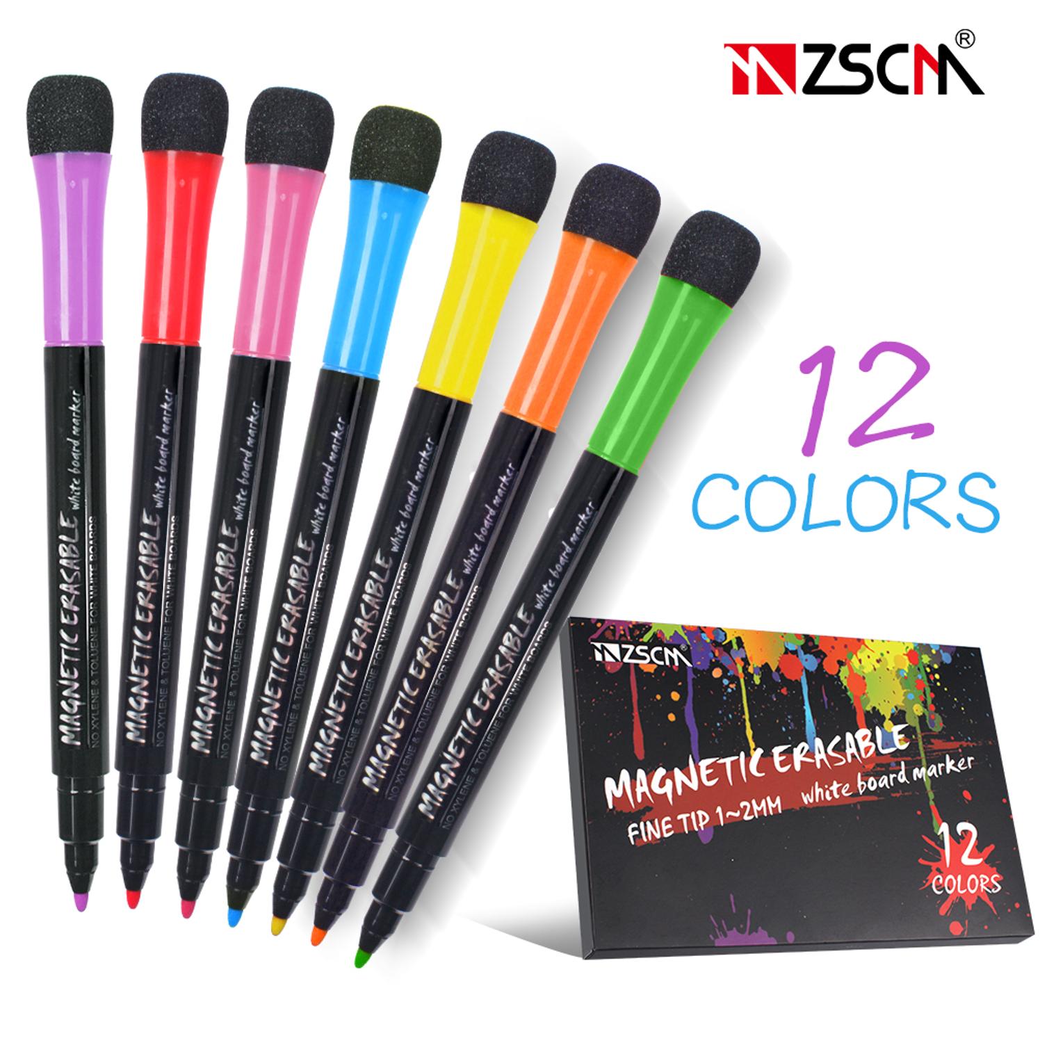 Stylo magnétique effaçable pour tableau blanc, 12 couleurs, marqueur de dessin pour enfants étudiants
