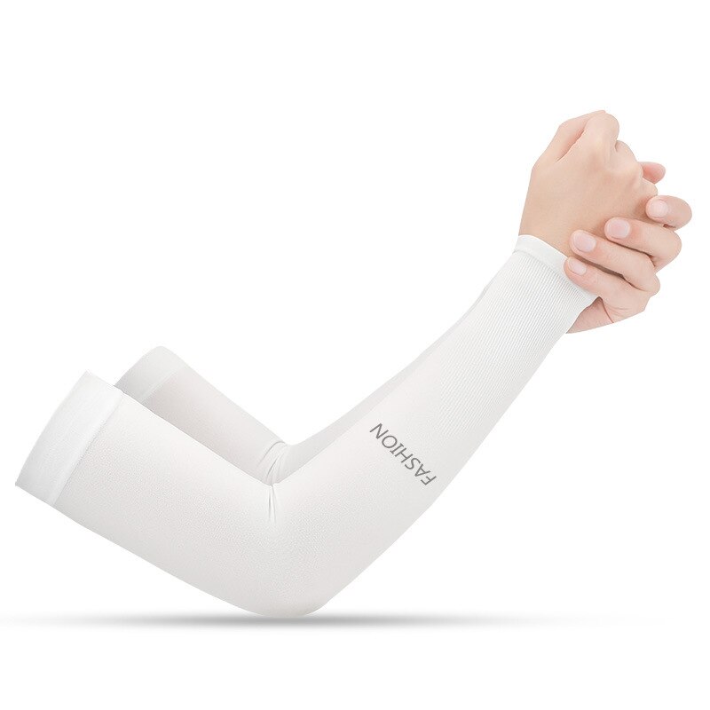 1 Pair Outdoor Cycling Riding Sun Protection Ice Silk Arm Sleeves Bicycle Arm Support Protector Hand Sleeve Cover Cooling Sleeve: Fingerless white