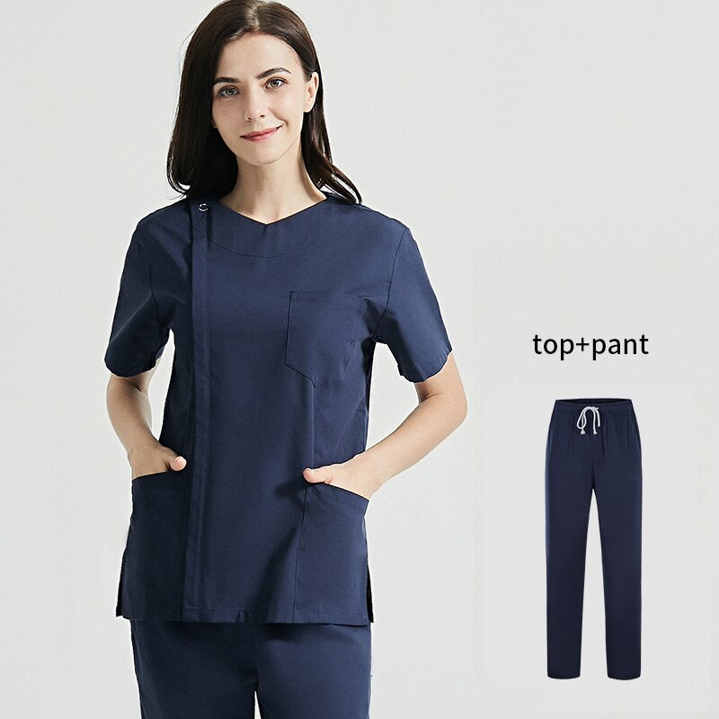 Women Men Workwear Short Sleeve V-neck Tops+Pants Health Workers Working Uniform Scrubs Set Suit Overalls Clothes Scrub uniform