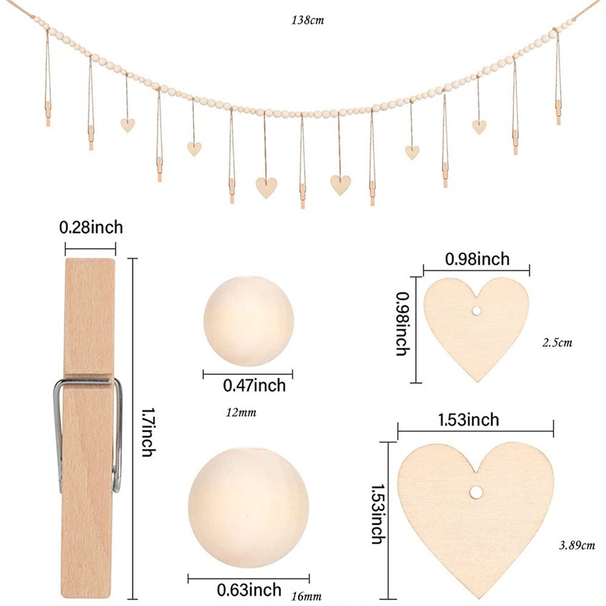 22 Clips para colgar fotos, guirnalda de cuentas de madera bohemia, colgante de pared para dormitorio, sala de estar, dormitorio, decoración de , para adolescentes y niñas
