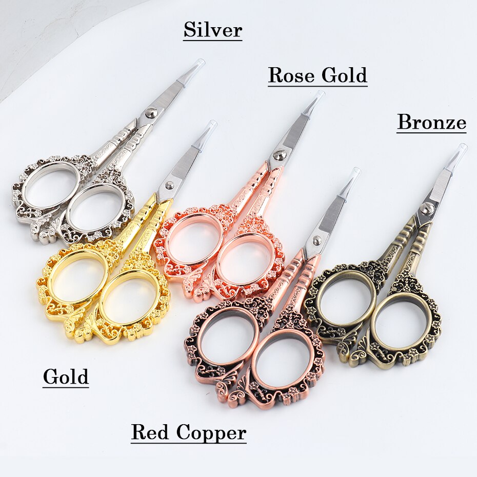 Tijeras para uñas estilo Retro, cortador de pelo de cejas y nariz, tijeras pequeñas de oro rosa para manicura, herramientas de maquillaje JI1852