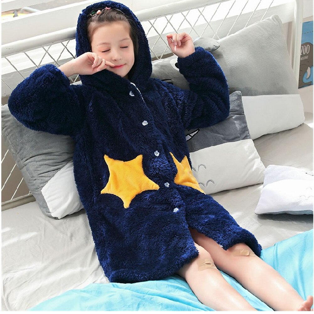 Children Robes star Boys Girls Gown Long Sleeve Hooded Bath Robes Cute One-Piece Baby Boy Girl Bathrobe Children Clothing