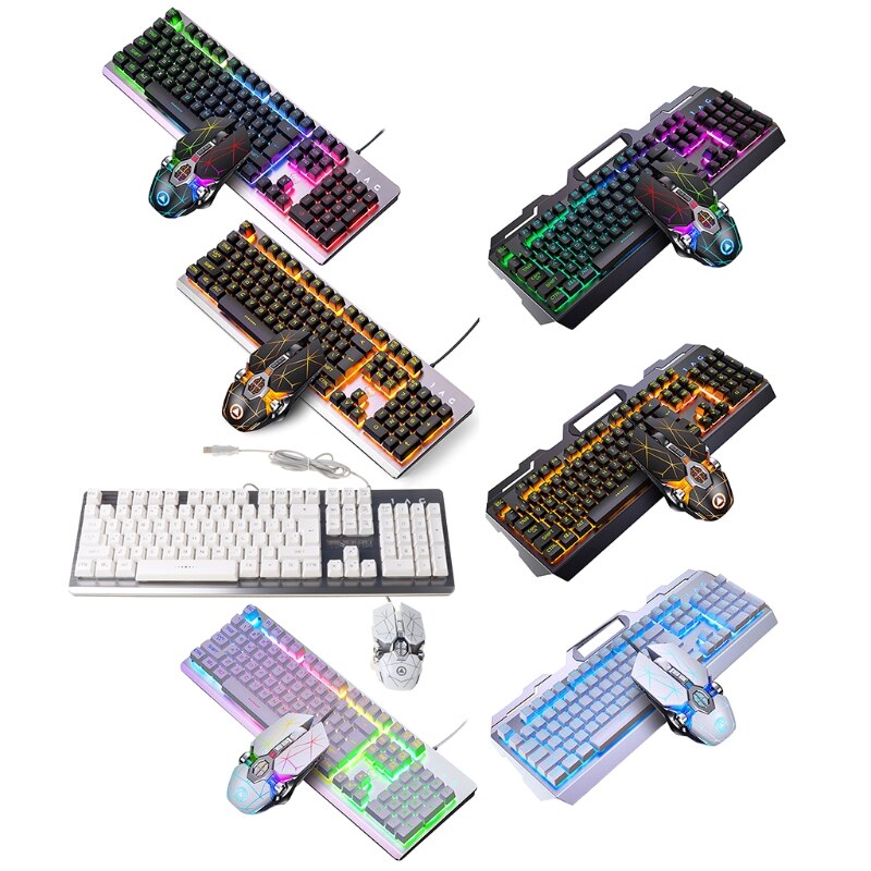 104Keys RGB Aluminum Alloy Gaming Keyboard and RGB Gaming Mouse Set with Mobile Phone Stand Function Key Ten Million Key Life