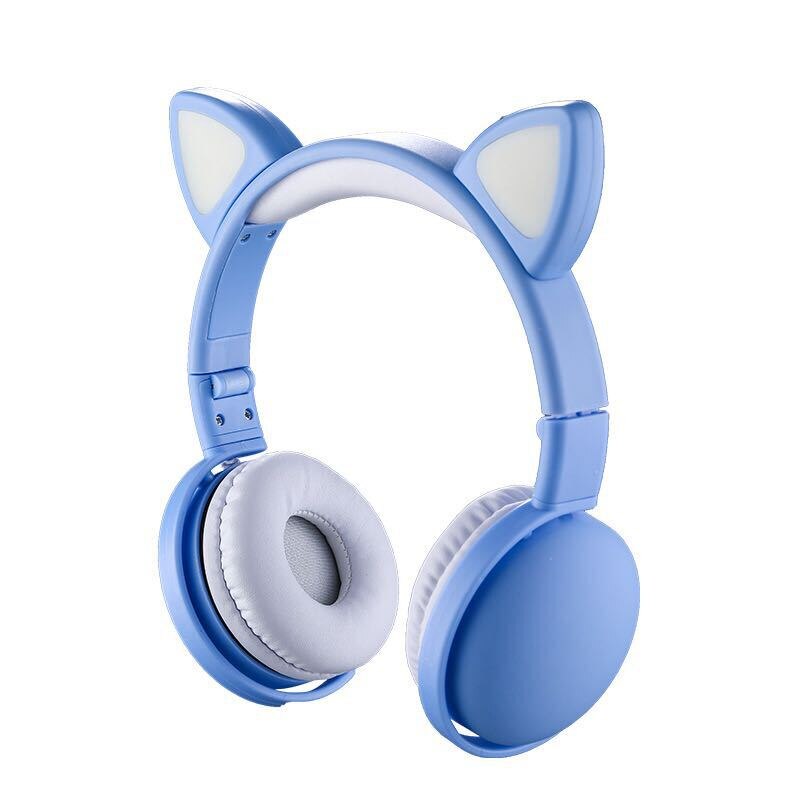 Wireless Headphones With LED Light Cat Ear Noise Cancelling Bluetooth Headphones Bluetooth 5.0 Kids Girl Headset With Mic: blue