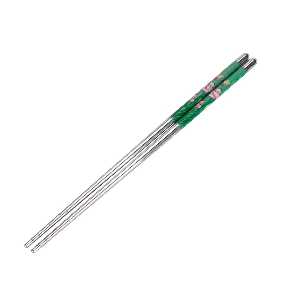 1Pc Chopsticks Length White Flower Pattern Stainless Steel Chopsticks Pair palillos chinos китайские палочки Chinese: D