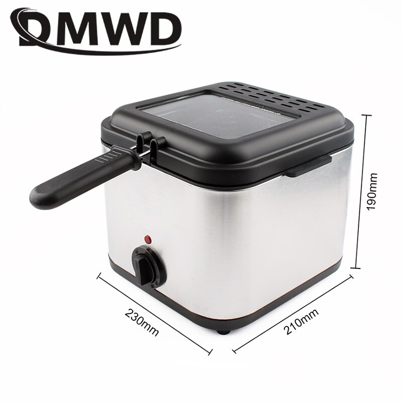DMWD 1.5L Stainless Steel Single Tank Electric Deep Fryer Smokeless French Fries Chicken Frying Pot Grill Mini Hotpot Oven EU US