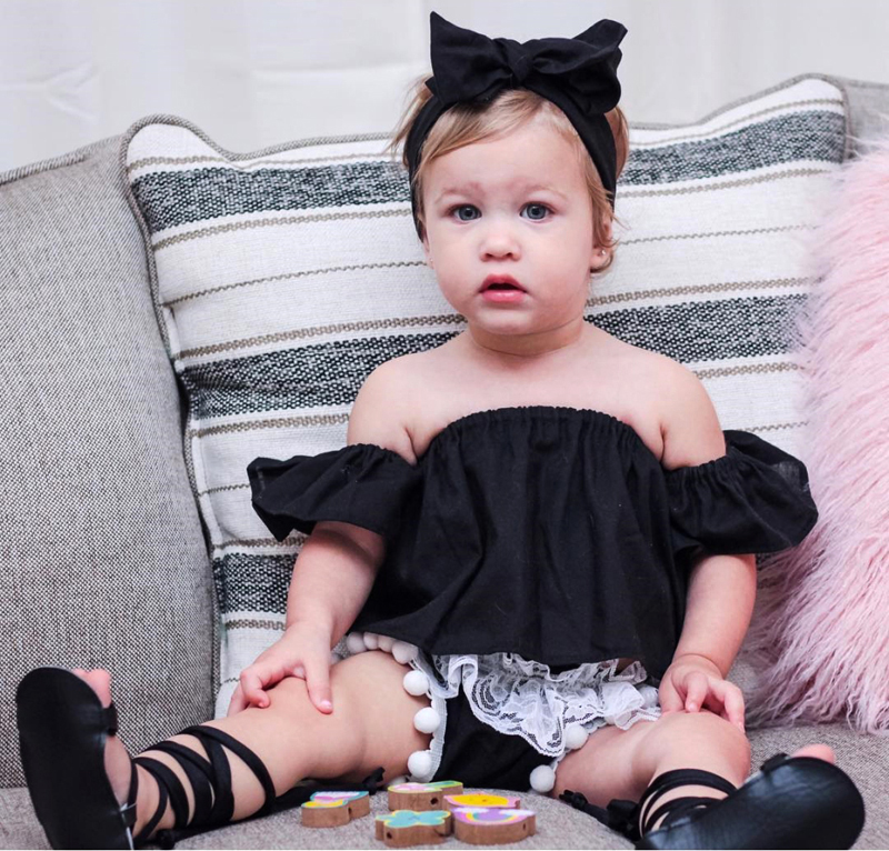 Chemisier d'été pour filles | À volants, court et à épaules dénudées, vêtements pour bébés filles 0-2T: Black / 6M