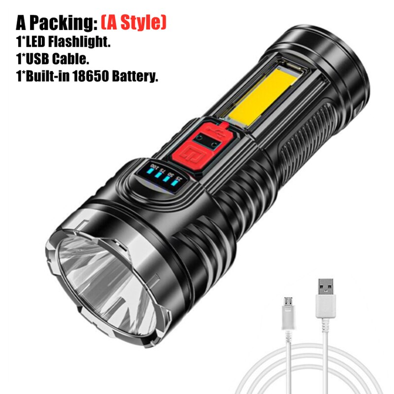 Year Style Flashlight Mini Portable Lamp With Built-in Battery USB Rechargeable COB LED Flashlight Torch light: A Packing-A Style