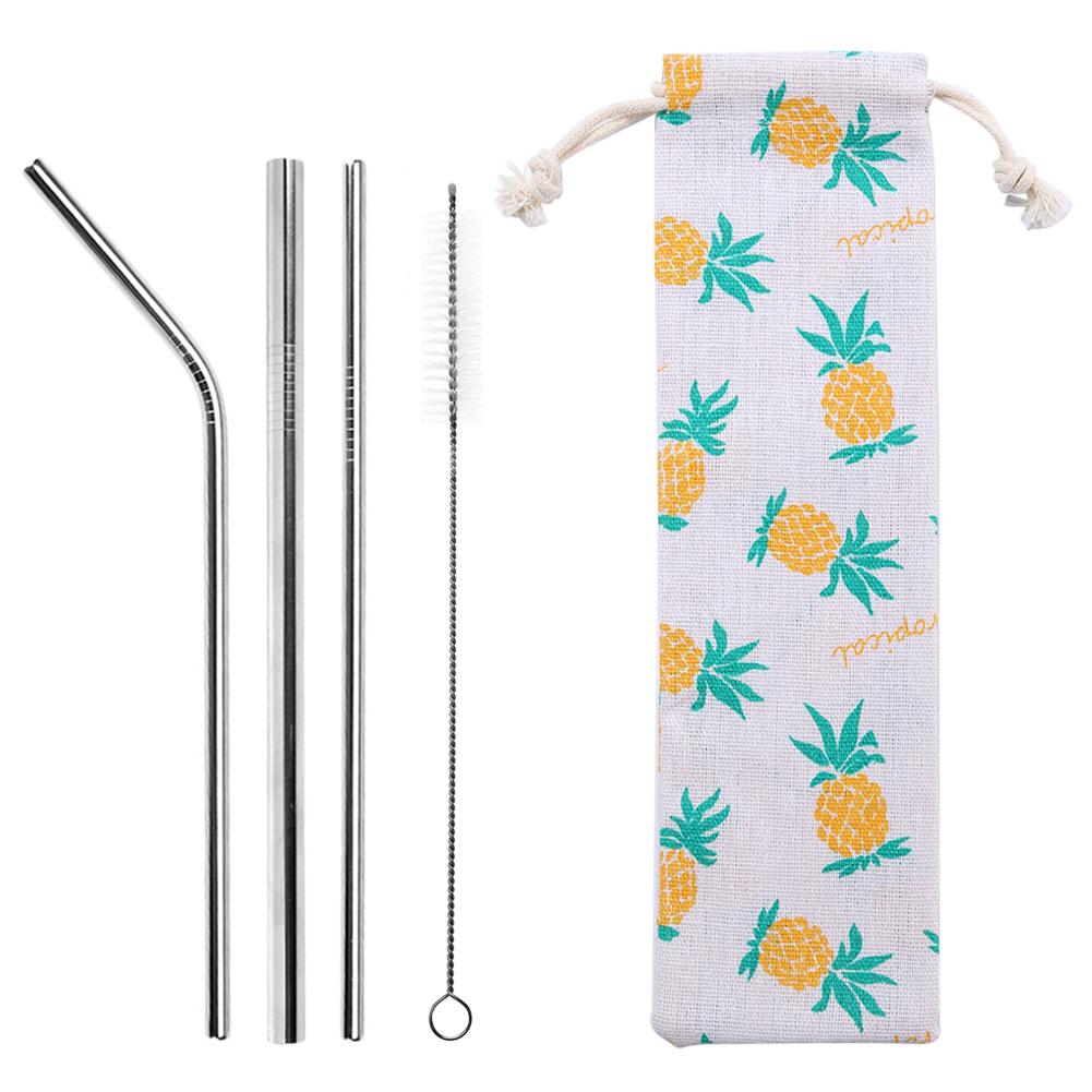 5Pcs Reusable Metal Drinking StrawStainless Steel Straws Straight Bent Drinking Straw with Cleaner Brush Pouch: D
