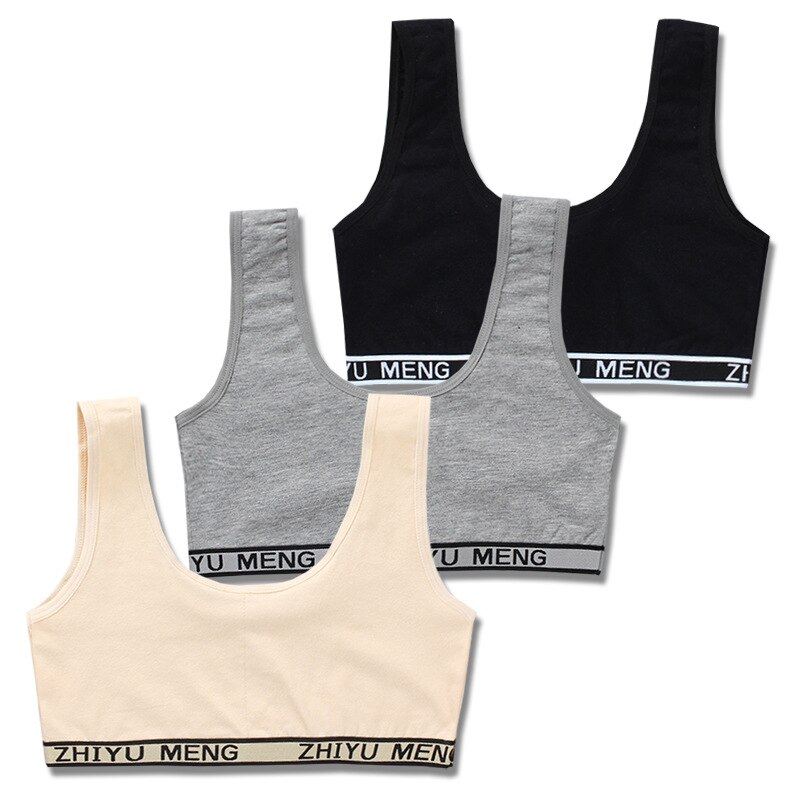 Dolescente – soutien-gorge Double couche avec lettres de soins du sein pour enfants, sous-vêtements de Sport pour adolescentes de 6 à 12 ans, 3 pièces: 001