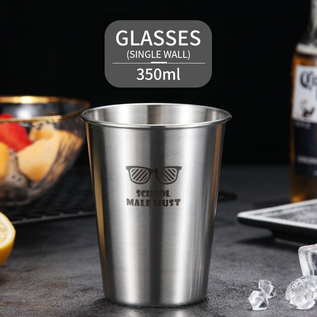 304 Stainless Cute Pattern Beer Mug Steel Beer Cup Coffee Mug With Double Wall Kitchen Drinkware For Kids Water Mug: Single Wall D