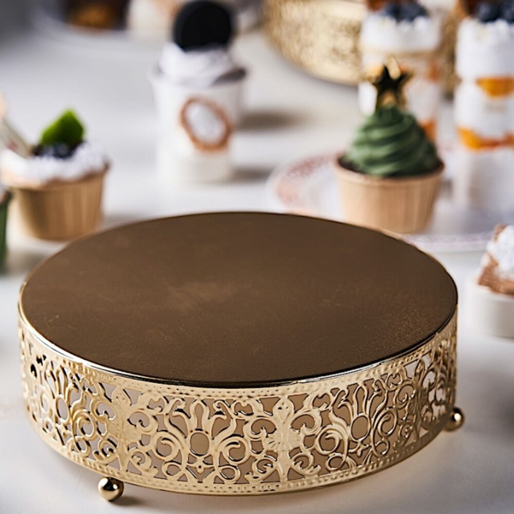 Round Lace Metal Wedding Cake Stand Dessert Display Stand Glossy Metallic Finish for Wedding Ceremonies Party Decoration Banquet